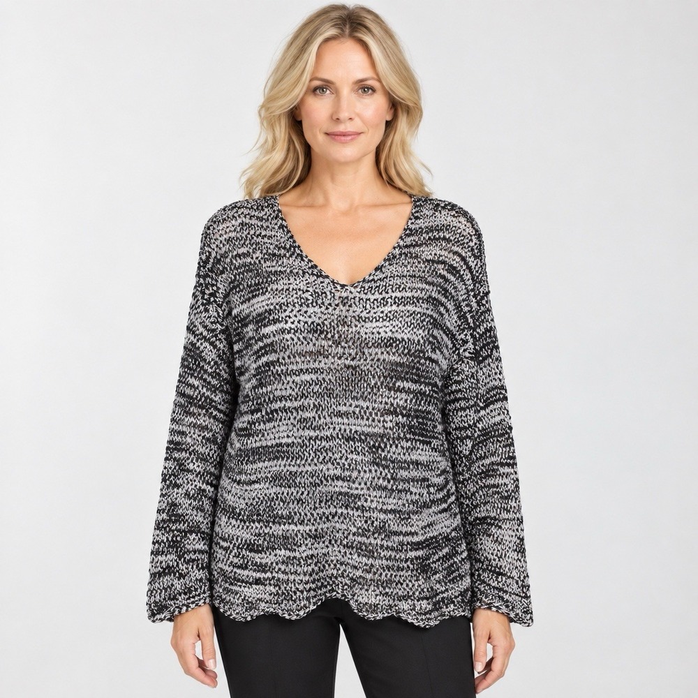 Eileen Fisher Marled Open Knit Oversized Sweater Pullover Edgy Chic Petite Small